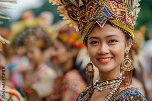 Smiling Woman in Traditional Headwear at a Festival © Pure Imagination