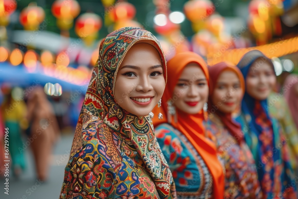 Fototapeta premium Smiling Woman in Colorful Headscarf