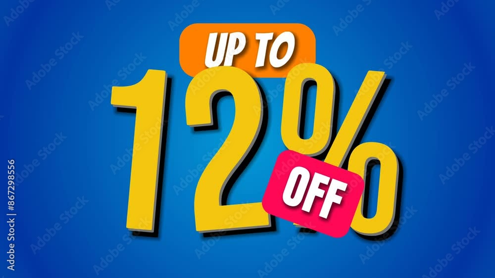 UP TO 12% OFF - Set of seamless looping banner text promotion animation with a blue background. 12.12 December sale. UP TO 12% OFF - Set of seamless looping banner text promotion animation with a blue background. 12.12 December sale.