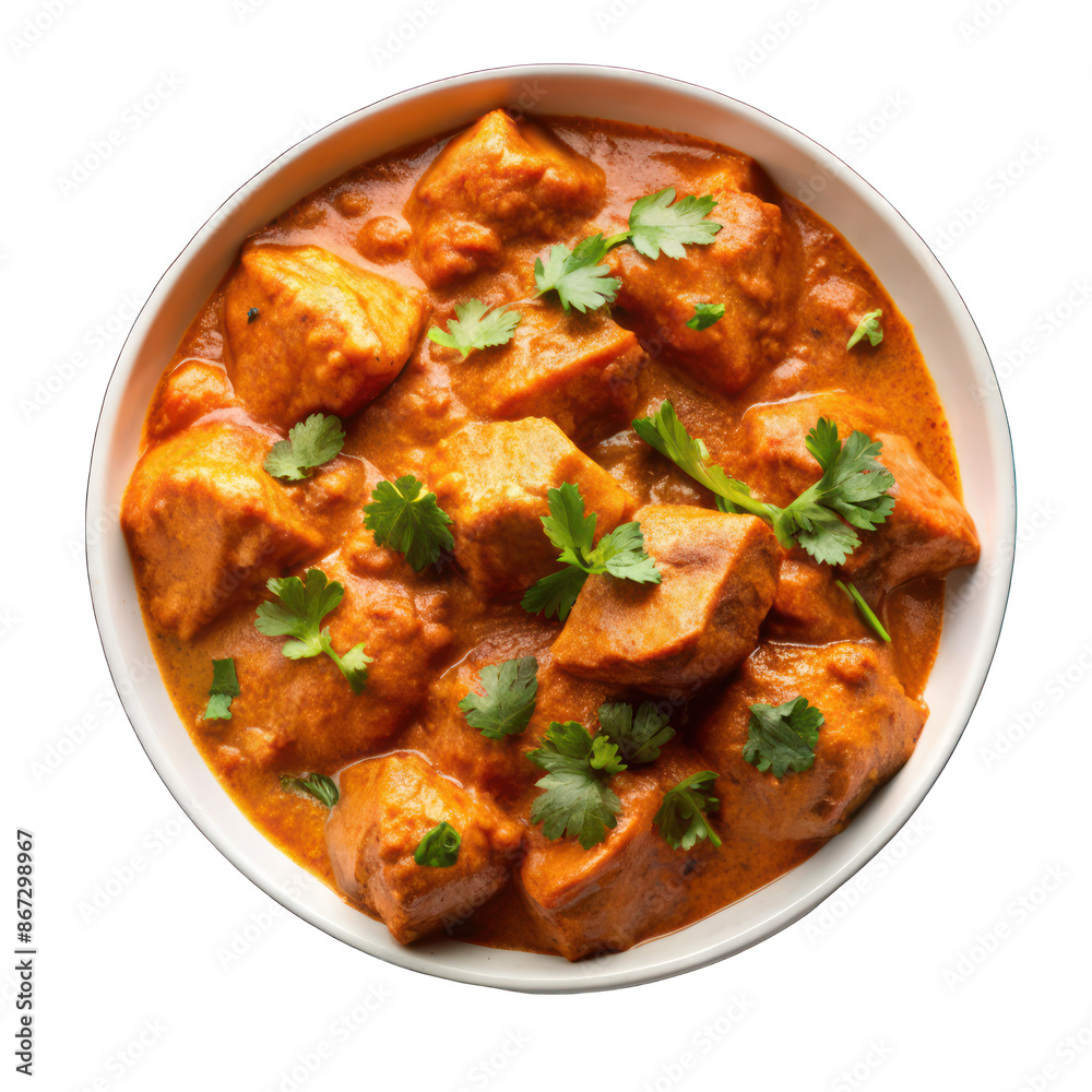Chicken tikka masala on white bowl isolated on transparent background Chicken tikka masala on white bowl isolated on transparent background