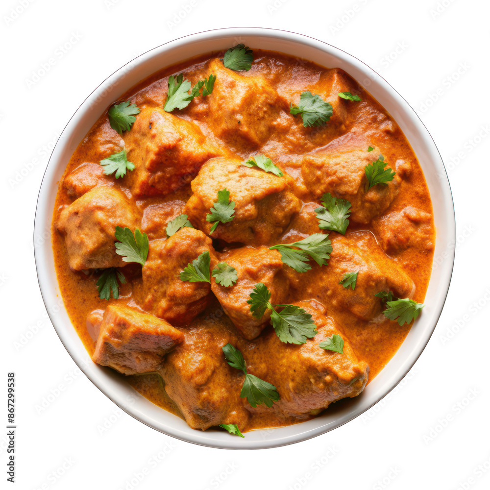Chicken tikka masala on white bowl isolated on transparent background Chicken tikka masala on white bowl isolated on transparent background