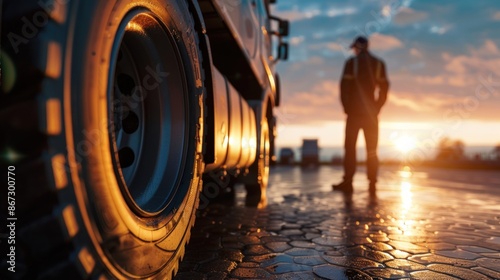 A diligent truck driver meticulously inspects the safety of the tires, ensuring a smooth and secure journey ahead.