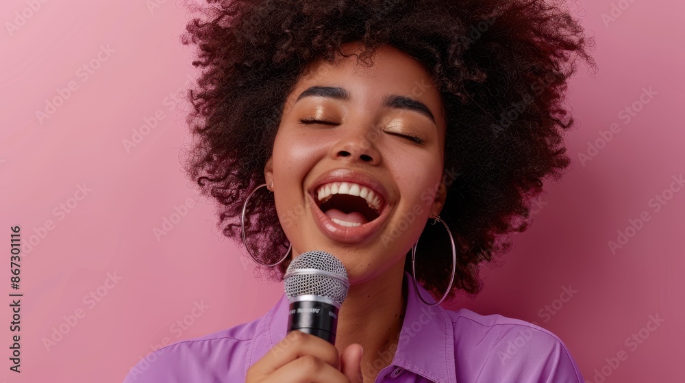 The woman singing joyfully The woman singing joyfully