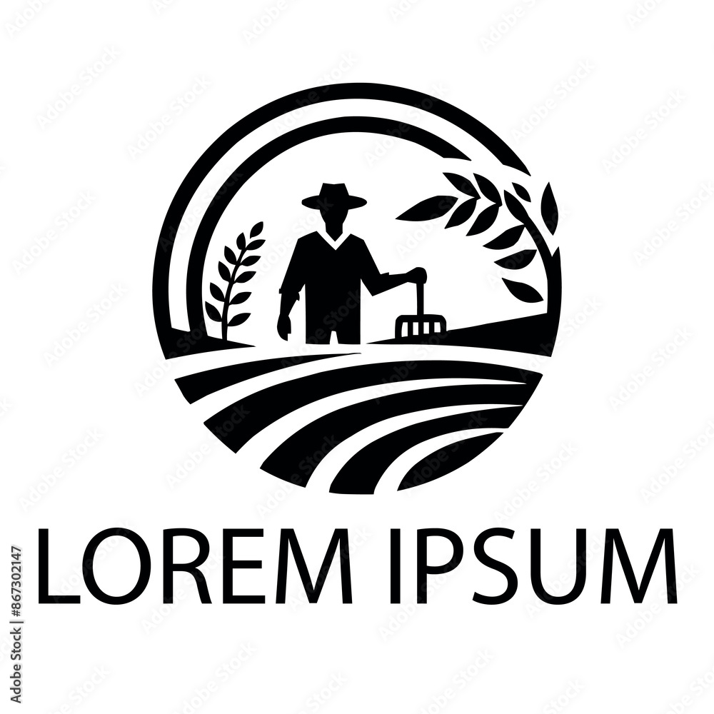 A black farmer logo on white simple background A black farmer logo on white simple background