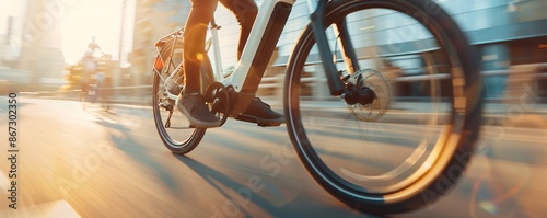 A dynamic commercial for a new electric bike, showing people riding the bike through city streets, parks, and trails, highlighting its features and ease of use