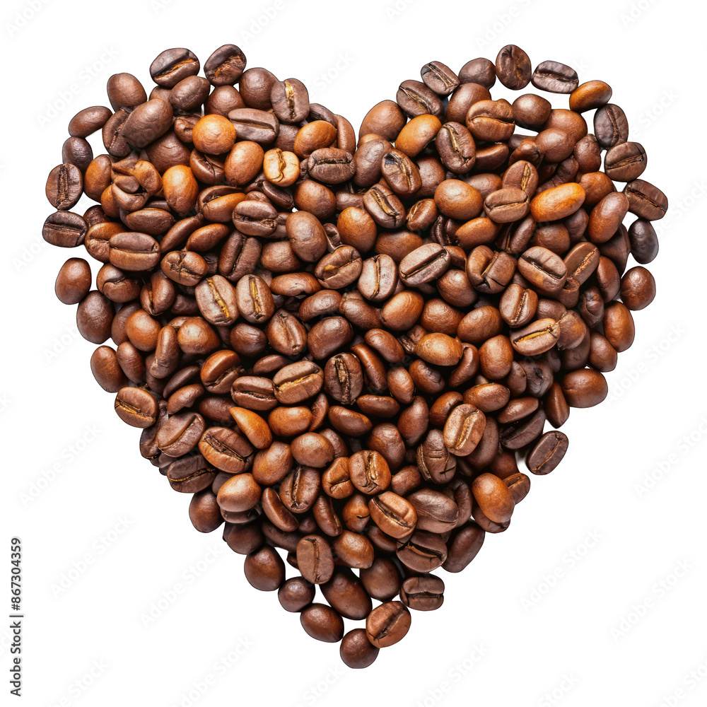 Obraz premium Coffee beans forming heart top view isolated on transparent background