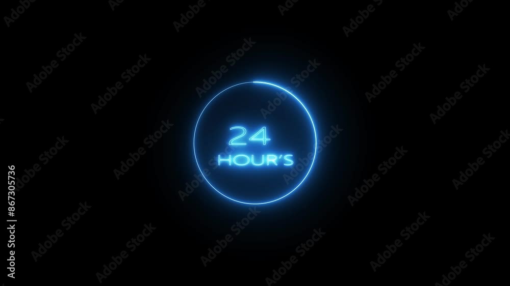 Open 24 hours neon timer clock icon animated and 24/7 service is open 24 hours a day. Open 24 hours neon timer clock icon animated and 24/7 service is open 24 hours a day.
