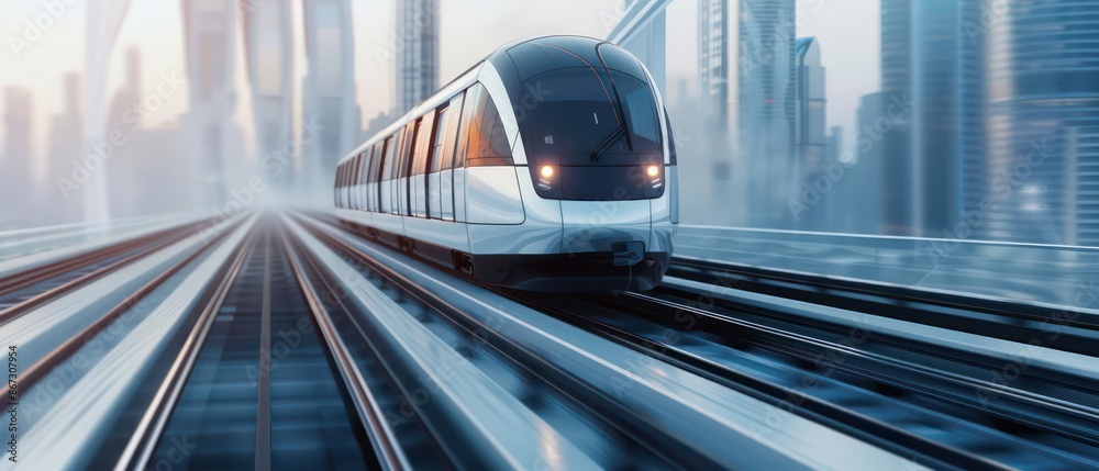 Naklejka premium A light rail system connecting different parts of a futuristic city with ease and efficiency