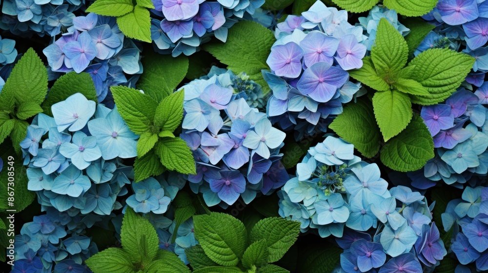 Background of a mix of delicate blue heliotrope blossoms and fresh green leaves Background of a mix of delicate blue heliotrope blossoms and fresh green leaves