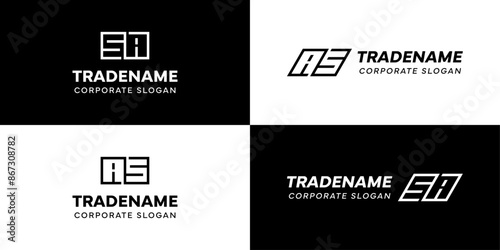 Letters AS and SA Square and Dynamic Logo Set, for business with Initials SA or AS