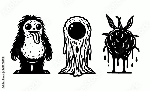 funny cute monsters collection illustration, cute cartoon aliens set