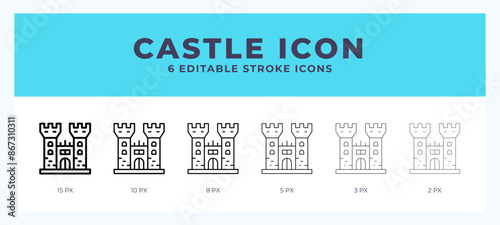 Castle icon with different stroke. Editable stroke. Vector illustration.