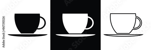 Hot coffee Mug icon set. hot tea vector symbol. cafe espresso morning drink sign in black filled and outlined style on white background in eps 10.