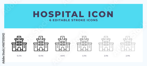 Hospital line icon illustrations with editable strokes.