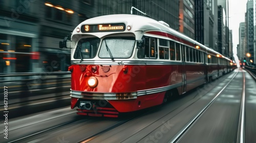 A stylish streetcar gliding along the tracks, blending tradition with modernity in urban transport