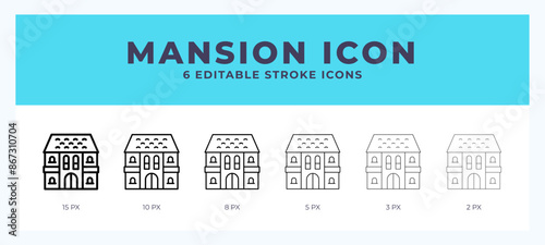 Mansion icon set with different stroke. Vector illustration with editable stroke.