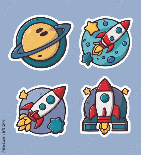 Space printable stickers clipart vector illustration set