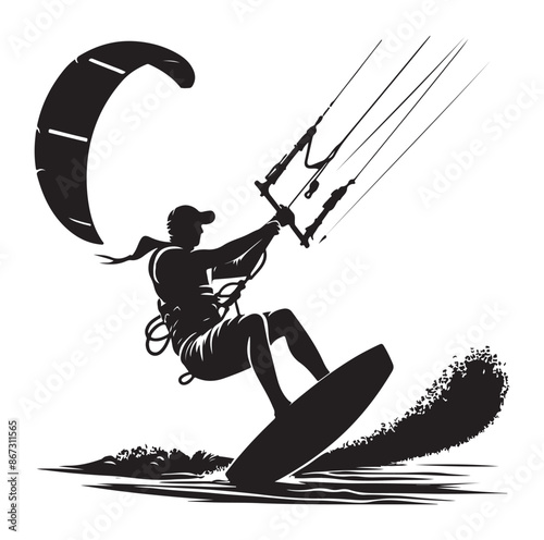 Kitesurfing Kite Surfing logo, silhouette vector on white background.