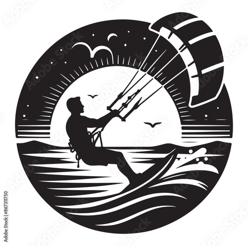 Kitesurfing Kite Surfing logo, silhouette vector on white background.