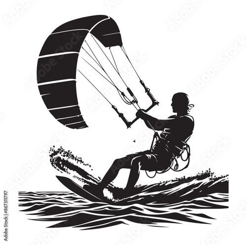 Kitesurfing Kite Surfing logo, silhouette vector on white background.