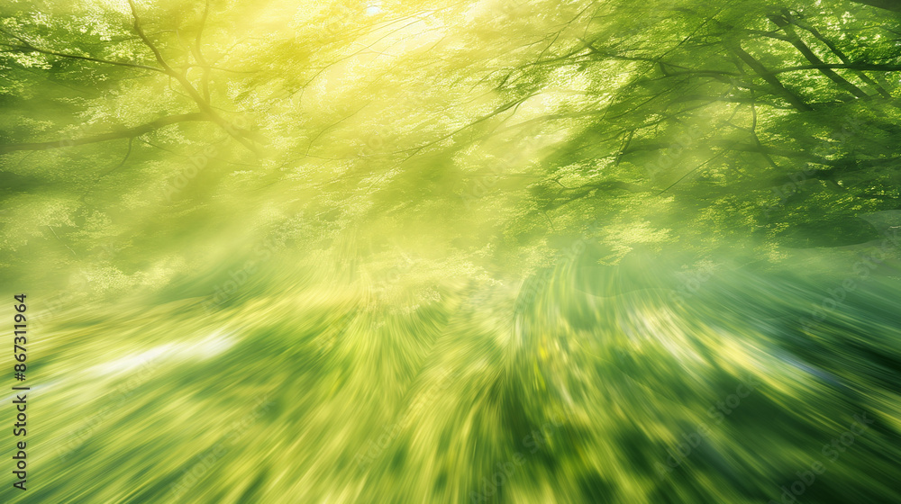 Sunlight streaming through lush green forest canopy. Generative AI Sunlight streaming through lush green forest canopy. Generative AI