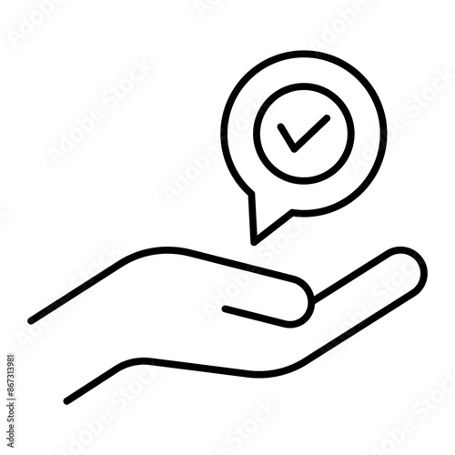 Advice icon. hand with checkmark. outline icon