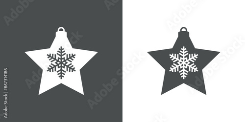 Tiempo de Navidad. Logo con silueta de copo de nieve en estrella para colgar como bola de navidad para tarjetas y felicitaciones