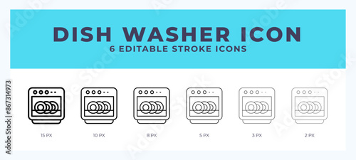 Dish washer icon. Editable stroke line icon vector illustration.