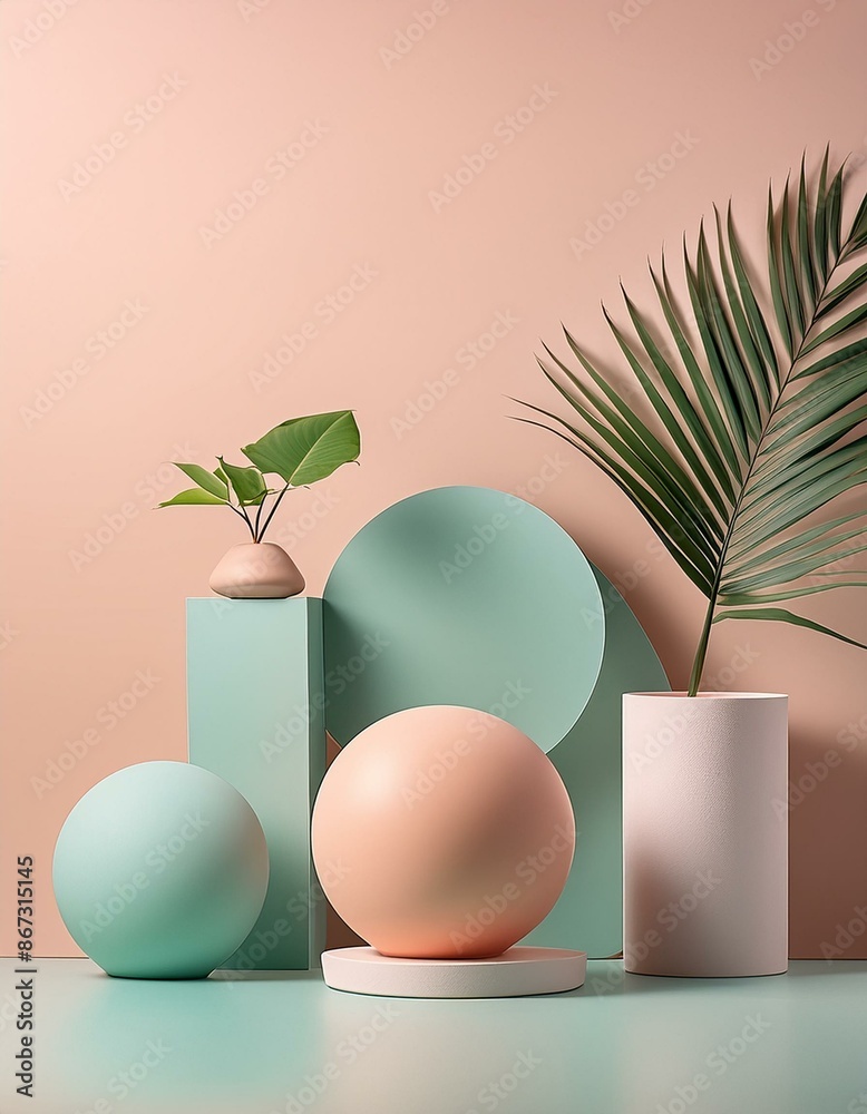 Fototapeta premium Gefühl von Ruhe und emotionalem Gleichgewicht. . Pastellfarben und Pflanzen - Dekoration