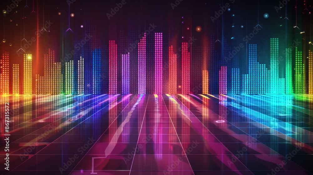 Digital spectrum audio equalizer rainbow style futuristic abstract music technology Background wallpaper AI generated image Digital spectrum audio equalizer rainbow style futuristic abstract music technology Background wallpaper AI generated image