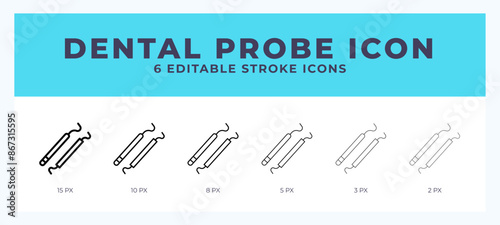 Dental probe icon symbol. Outline. Lineal icon with editable stroke.