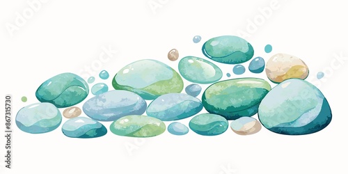 watercolor, isolated, stones, Delicate watercolor stones on pristine white background