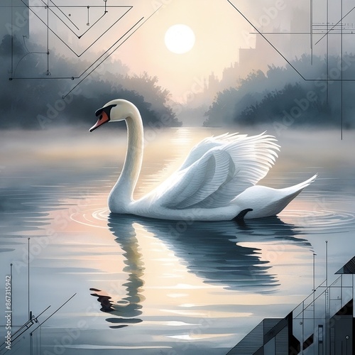 Ethereal Glow A stunning swan with pristin. photo