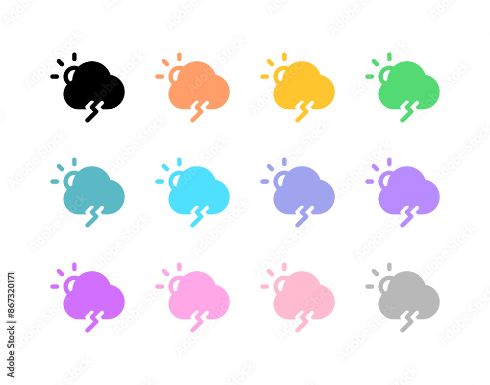 Obraz premium Editable thundercloud and sun vector icon. Part of a big icon set family. Perfect for web and app interfaces, presentations, infographics, etc