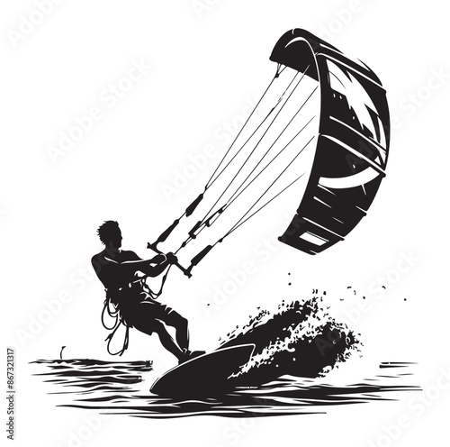 Kitesurfing Kite Surfing logo, silhouette vector on white background.