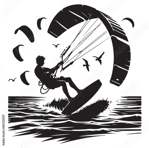 Kitesurfing Kite Surfing logo, silhouette vector on white background.