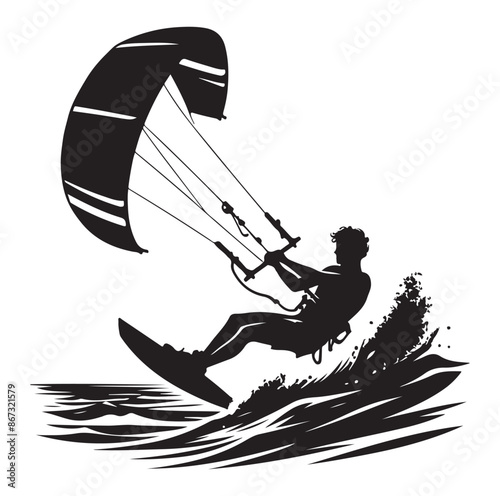 Kitesurfing Kite Surfing logo, silhouette vector on white background.