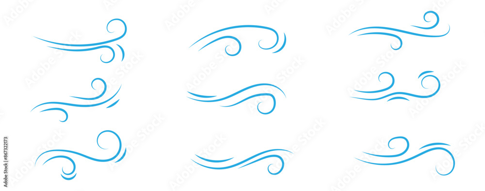 Doodle air wind motions, windy storm blows and hurricane flow waves and curls, vector icons. Wind cartoon effects in doodle line art, autumn wind blowing in speed motion. Doodle air wind motions, windy storm blows and hurricane flow waves and curls, vector icons. Wind cartoon effects in doodle line art, autumn wind blowing in speed motion.
