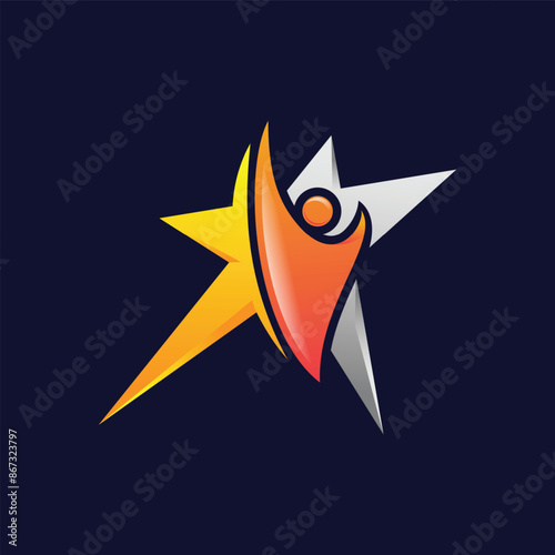 A logo combining stars and people with vibrant and cheerful colors. Symbolizes hope and success.