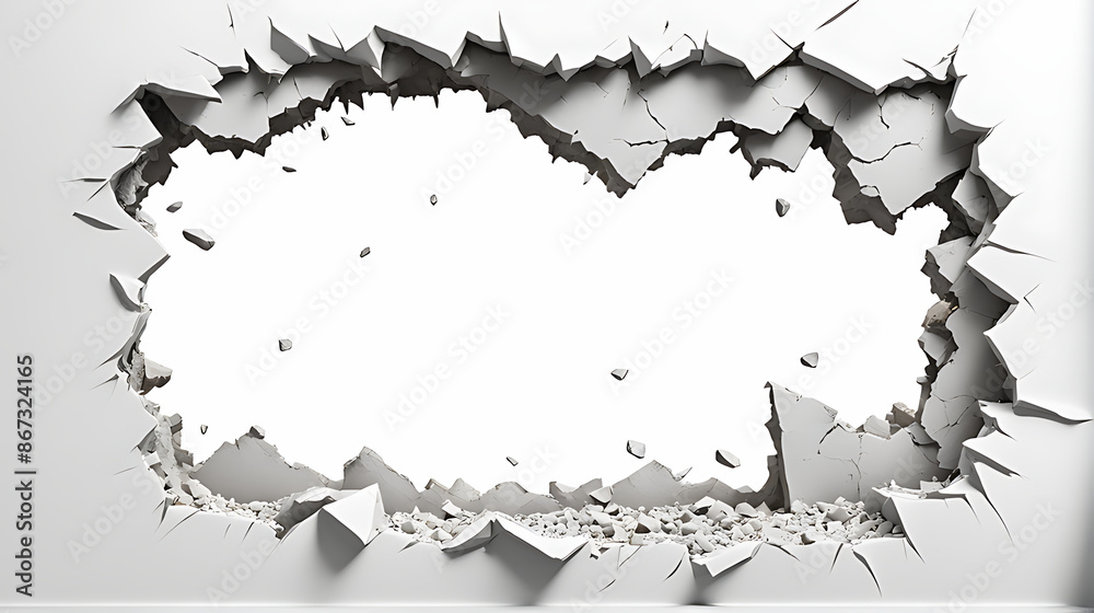Obraz premium Hole breaking through white wall, cut out 