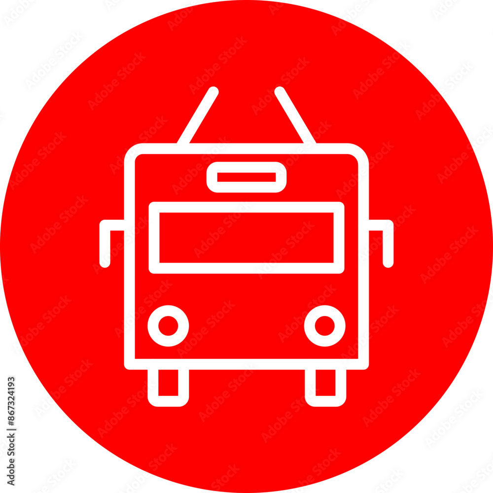 Trolleybus Vector Line White Circle Red Trolleybus Vector Line White Circle Red