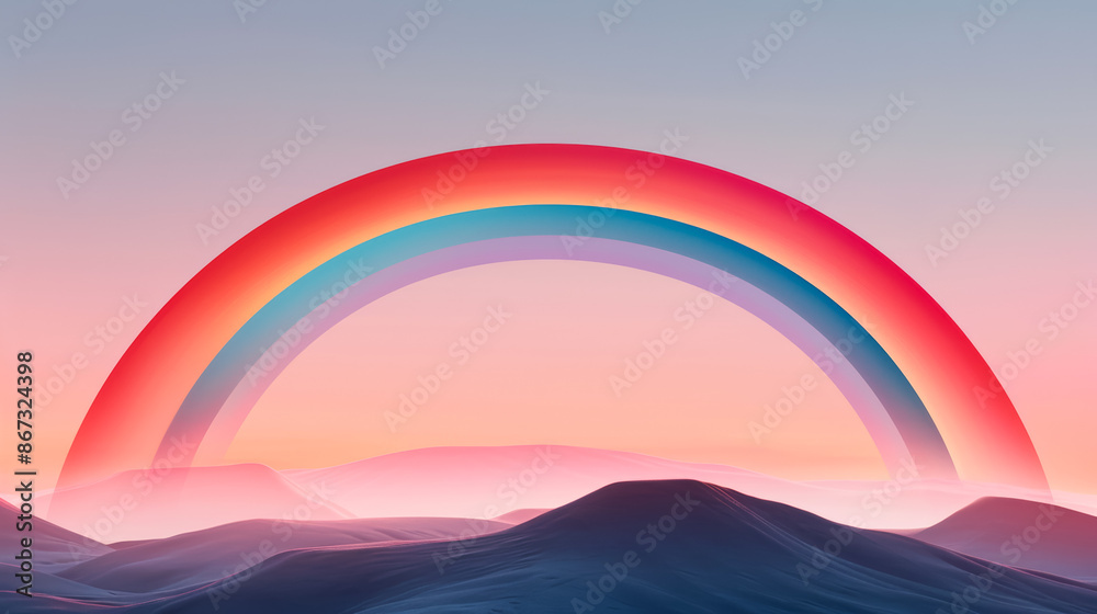 Gentle pastel rainbow arcing over a serene mountain ridge with a calm and peaceful setting watercolour illustration Gentle pastel rainbow arcing over a serene mountain ridge with a calm and peaceful setting watercolour illustration