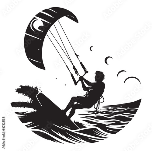 Kitesurfing Kite Surfing logo, silhouette vector on white background.