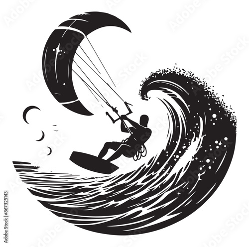 Kitesurfing Kite Surfing logo, silhouette vector on white background.