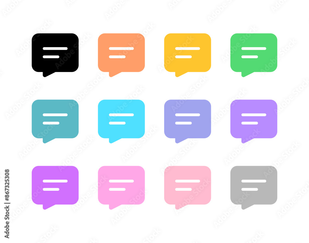 Vector text message icon. Black, white background. Perfect for app and web interfaces, infographics, presentations, marketing, etc.