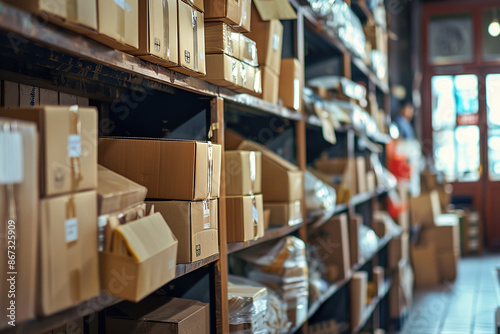 Close up of warehouse in the post office. National Mail Day
