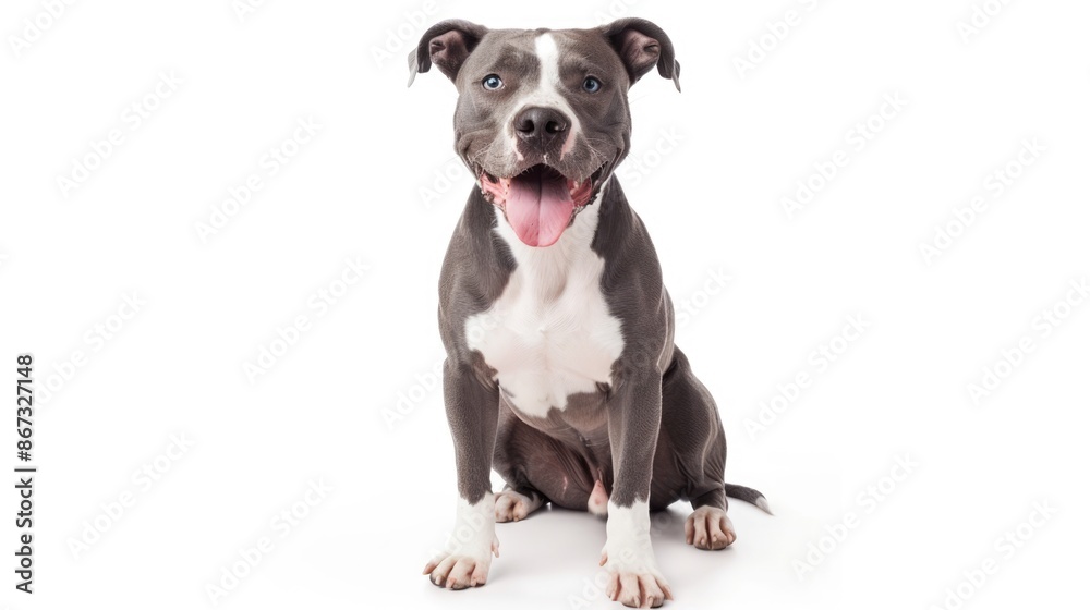 blue and white Pit Bull sitting on a white background blue and white Pit Bull sitting on a white background