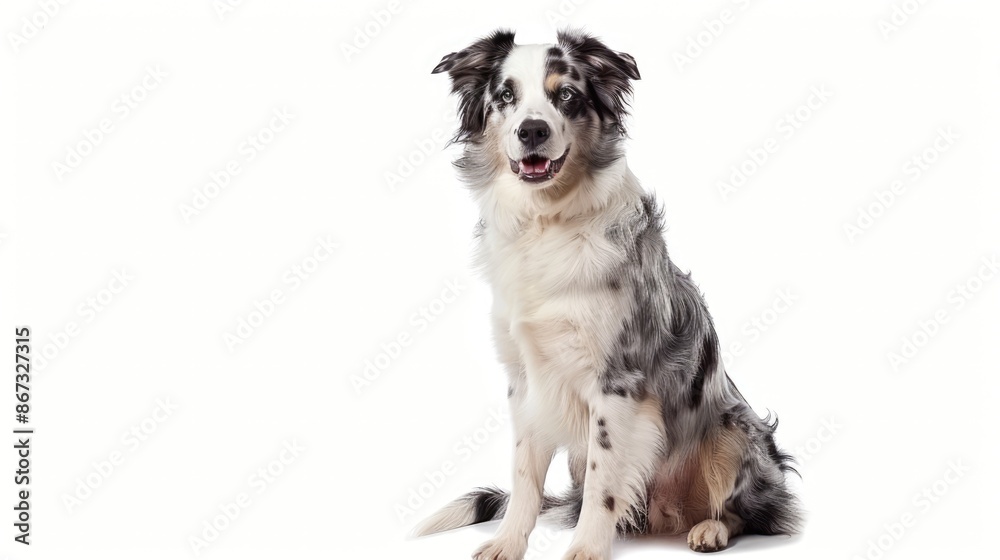 Fototapeta premium blue merle border collie sitting on a white background