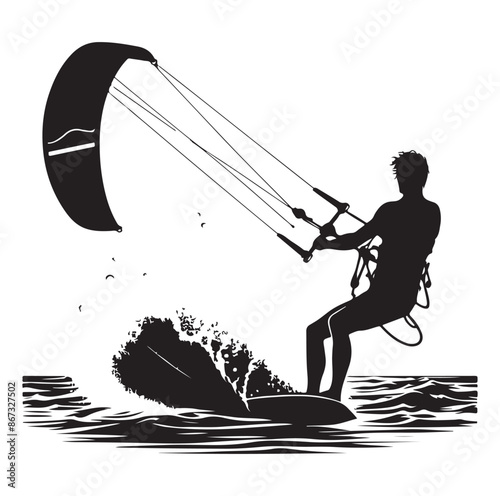 Kitesurfing Kite Surfing logo, silhouette vector on white background.