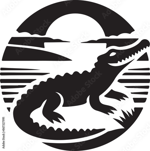 vector silhouette illustration of crocodile on white background